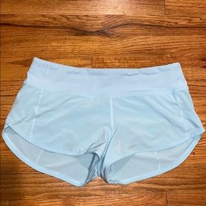 Teal Lululemon Speed Shorts 2.5”